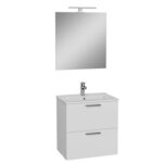 VitrA Mia Banyo Dolabı Seti, 60 cm, İki Çekmeceli, Lavabo Dolabı, Aydınlatmalı Düz Ayna, Parlak Beyaz - Görsel 2