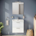VitrA Mia Banyo Dolabı Seti, 60 cm, İki Çekmeceli, Lavabo Dolabı, Aydınlatmalı Düz Ayna, Parlak Beyaz - Görsel 21