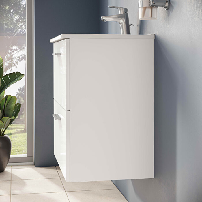 VitrA Mia Banyo Dolabı Seti, 60 cm, İki Çekmeceli, Lavabo Dolabı, Aydınlatmalı Düz Ayna, Parlak Beyaz - Görsel 13