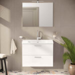 VitrA Mia Banyo Dolabı Seti, 80 cm, İki Çekmeceli, Lavabo Dolabı, Aydınlatmalı Düz Ayna, Parlak Beyaz - 75024 - Banyo Üst Modülleri - 6