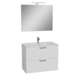 VitrA Mia Banyo Dolabı Seti, 80 cm, İki Çekmeceli, Lavabo Dolabı, Aydınlatmalı Düz Ayna, Parlak Beyaz - 75024 - Banyo Üst Modülleri - 1
