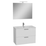 VitrA Mia Banyo Dolabı Seti, 80 cm, İki Çekmeceli, Lavabo Dolabı, Aydınlatmalı Düz Ayna, Parlak Beyaz - 75024 - Banyo Üst Modülleri