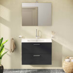 VitrA Mia Banyo Dolabı Seti, 80 cm, İki Çekmeceli, Lavabo Dolabı, Aydınlatmalı Düz Ayna, Parlak Antrasit - Görsel 7