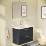 VitrA Mia Banyo Dolabı Seti, 80 cm, İki Çekmeceli, Lavabo Dolabı, Aydınlatmalı Düz Ayna, Parlak Antrasit - Görsel 6