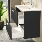 VitrA Mia Banyo Dolabı Seti, 80 cm, İki Çekmeceli, Lavabo Dolabı, Aydınlatmalı Düz Ayna, Parlak Antrasit - Görsel 8