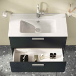 VitrA Mia Banyo Dolabı Seti, 80 cm, İki Çekmeceli, Lavabo Dolabı, Aydınlatmalı Düz Ayna, Parlak Antrasit - Görsel 4