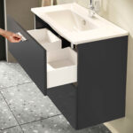 VitrA Mia Banyo Dolabı Seti, 80 cm, İki Çekmeceli, Lavabo Dolabı, Aydınlatmalı Düz Ayna, Parlak Antrasit - Görsel 9
