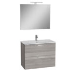 VitrA Mia Banyo Dolabı Seti, 80 cm, İki Çekmeceli, Lavabo Dolabı, Aydınlatmalı Düz Ayna, Cordoba