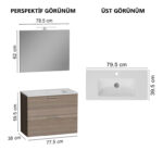 VitrA Mia Banyo Dolabı Seti, 80 cm, İki Çekmeceli, Lavabo Dolabı, Aydınlatmalı Düz Ayna, Cordoba - Görsel 10