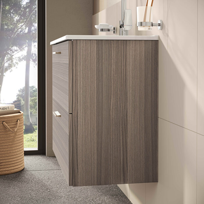 VitrA Mia Banyo Dolabı Seti, 80 cm, İki Çekmeceli, Lavabo Dolabı, Aydınlatmalı Düz Ayna, Cordoba - Görsel 12