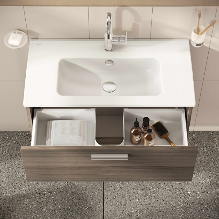 VitrA Mia Banyo Dolabı Seti, 80 cm, İki Çekmeceli, Lavabo Dolabı, Aydınlatmalı Düz Ayna, Cordoba - Görsel 11