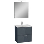VitrA Mia Banyo Dolabı Seti, 60 cm, İki Çekmeceli, Lavabo Dolabı, Aydınlatmalı Düz Ayna, Parlak Antrasit