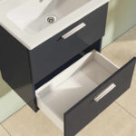 VitrA Mia Banyo Dolabı Seti, 60 cm, İki Çekmeceli, Lavabo Dolabı, Aydınlatmalı Düz Ayna, Parlak Antrasit - Görsel 4