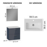 VitrA Mia Banyo Dolabı Seti, 60 cm, İki Çekmeceli, Lavabo Dolabı, Aydınlatmalı Düz Ayna, Parlak Antrasit - Görsel 14