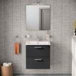 VitrA Mia Banyo Dolabı Seti, 60 cm, İki Çekmeceli, Lavabo Dolabı, Aydınlatmalı Düz Ayna, Parlak Antrasit - Görsel 7