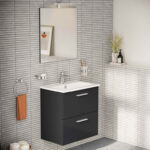 VitrA Mia Banyo Dolabı Seti, 60 cm, İki Çekmeceli, Lavabo Dolabı, Aydınlatmalı Düz Ayna, Parlak Antrasit - Görsel 15
