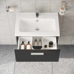 VitrA Mia Banyo Dolabı Seti, 60 cm, İki Çekmeceli, Lavabo Dolabı, Aydınlatmalı Düz Ayna, Parlak Antrasit - Görsel 9