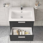 VitrA Mia Banyo Dolabı Seti, 60 cm, İki Çekmeceli, Lavabo Dolabı, Aydınlatmalı Düz Ayna, Parlak Antrasit - Görsel 5