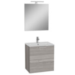 VitrA Mia Banyo Dolabı Seti, 60 cm, İki Çekmeceli, Lavabo Dolabı, Aydınlatmalı Düz Ayna, Cordoba