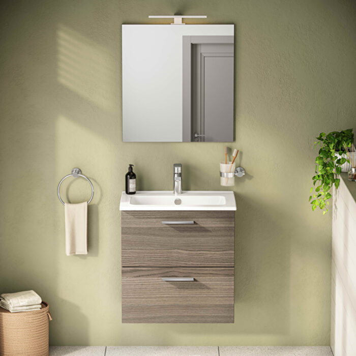 VitrA Mia Banyo Dolabı Seti, 60 cm, İki Çekmeceli, Lavabo Dolabı, Aydınlatmalı Düz Ayna, Cordoba - Görsel 10