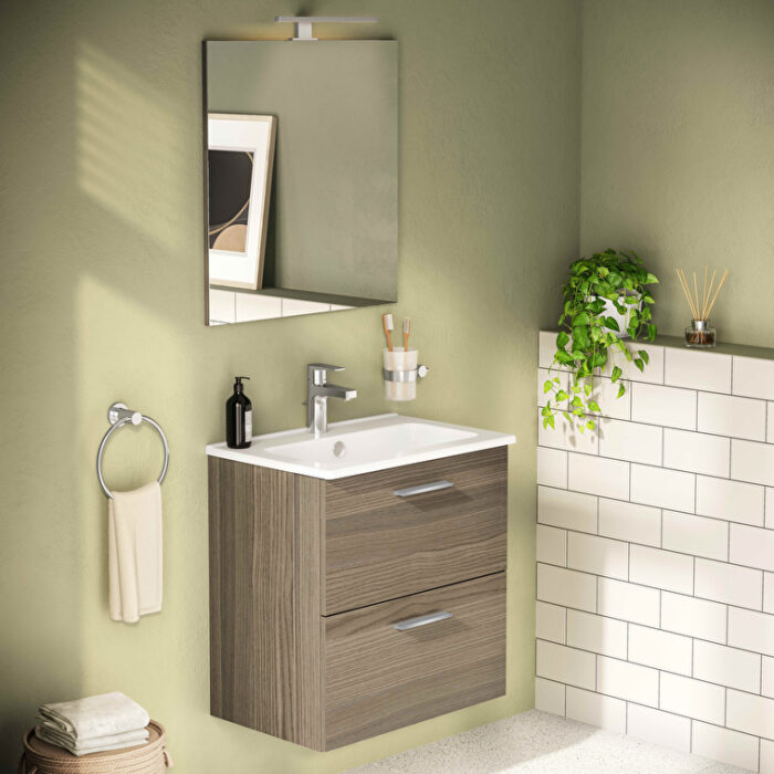 VitrA Mia Banyo Dolabı Seti, 60 cm, İki Çekmeceli, Lavabo Dolabı, Aydınlatmalı Düz Ayna, Cordoba - Görsel 13