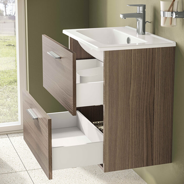 VitrA Mia Banyo Dolabı Seti, 60 cm, İki Çekmeceli, Lavabo Dolabı, Aydınlatmalı Düz Ayna, Cordoba - Görsel 4