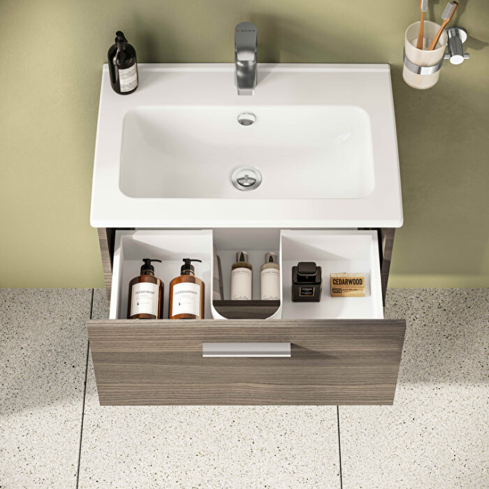 VitrA Mia Banyo Dolabı Seti, 60 cm, İki Çekmeceli, Lavabo Dolabı, Aydınlatmalı Düz Ayna, Cordoba - Görsel 8