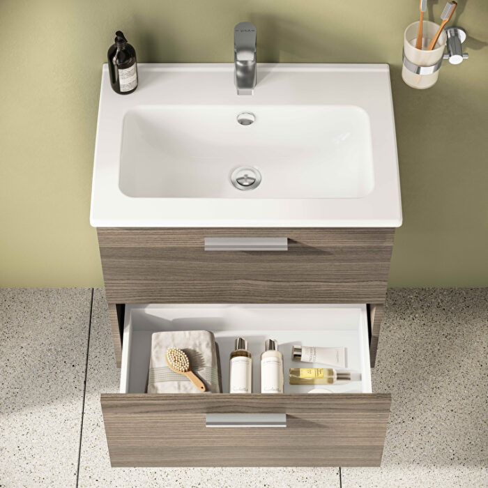VitrA Mia Banyo Dolabı Seti, 60 cm, İki Çekmeceli, Lavabo Dolabı, Aydınlatmalı Düz Ayna, Cordoba - Görsel 11