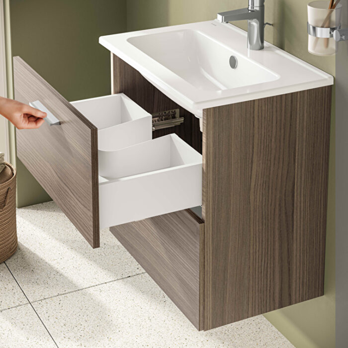 VitrA Mia Banyo Dolabı Seti, 60 cm, İki Çekmeceli, Lavabo Dolabı, Aydınlatmalı Düz Ayna, Cordoba - Görsel 14