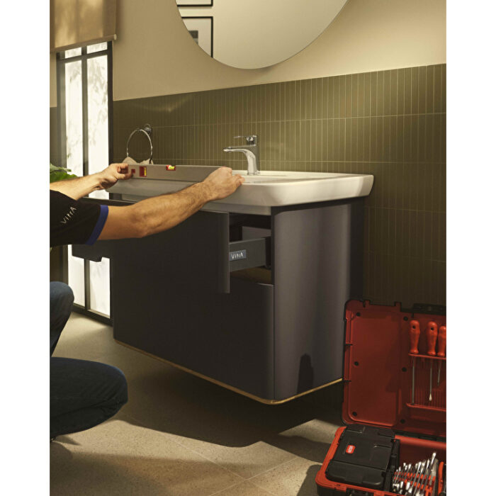 VitrA Sento Lavabo Dolabı, 100 cm, İki Çekmeceli, Aydınlatmalı, Mat Antrasit - Görsel 10