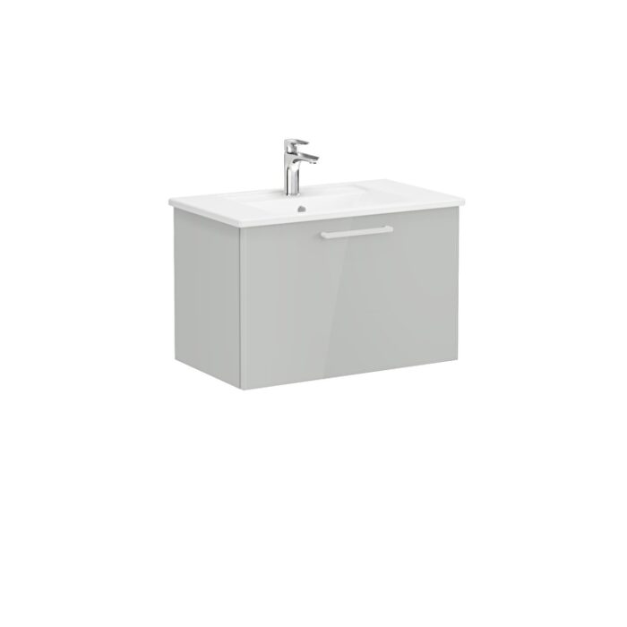 VitrA Root Flat Lavabo Dolabı, 80 cm, Bir Çekmeceli, Köşeli Lavabo, Parlak İnci Grisi - Görsel 3