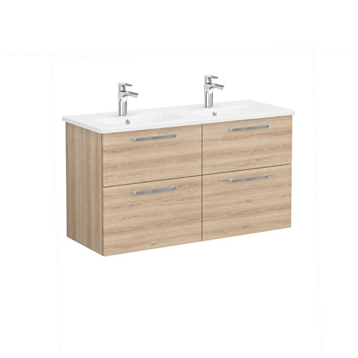 VitrA Root Flat Lavabo Dolabı, 120 cm, Dört Çekmeceli, Yuvarlak Lavabo, Doğal Meşe - 66279 - Banyo Alt Modülleri - 1