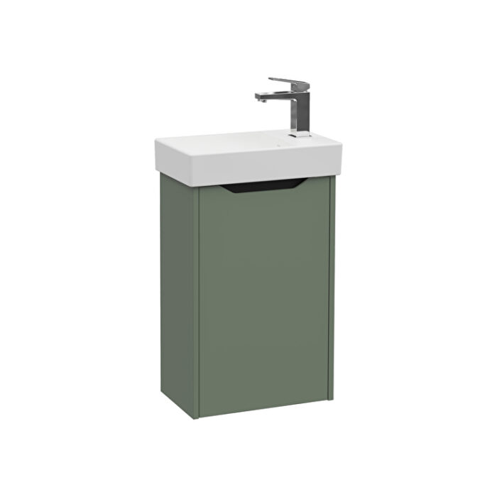 VitrA Integra Square Lavabo Dolabı, 45 cm, Bir Kapaklı, Dar, Mat Yeşil, Sağ - Görsel 2