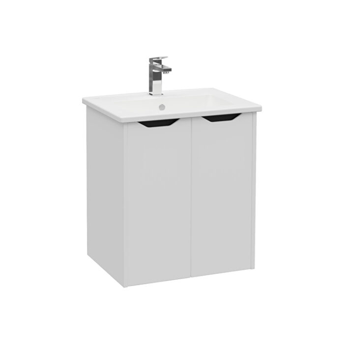 VitrA Integra Square Lavabo Dolabı, 60 cm, İki Kapaklı, Mat Açık Gri - Görsel 2