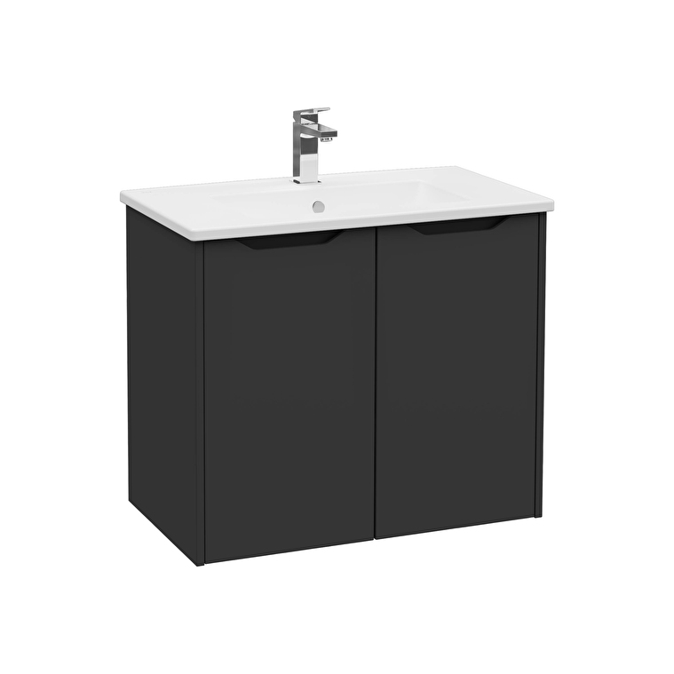 VitrA Integra Square Lavabo Dolabı, 80 cm, İki Kapaklı, Mat Grafit - 80086 - Banyo Alt Modülleri