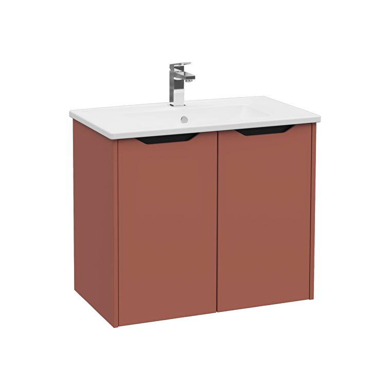 80088-1.jpg VitrA Integra Square Lavabo Dolabı, 80 cm, İki Kapaklı, Mat Kırmızı - Görsel 1