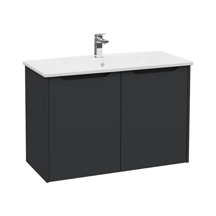 VitrA Integra Square Lavabo Dolabı, 100 cm, İki Kapaklı, Mat Grafit - 80095 - Banyo Alt Modülleri - 1