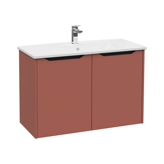 VitrA Integra Square Lavabo Dolabı, 100 cm, İki Kapaklı, Mat Kırmızı - Görsel 2