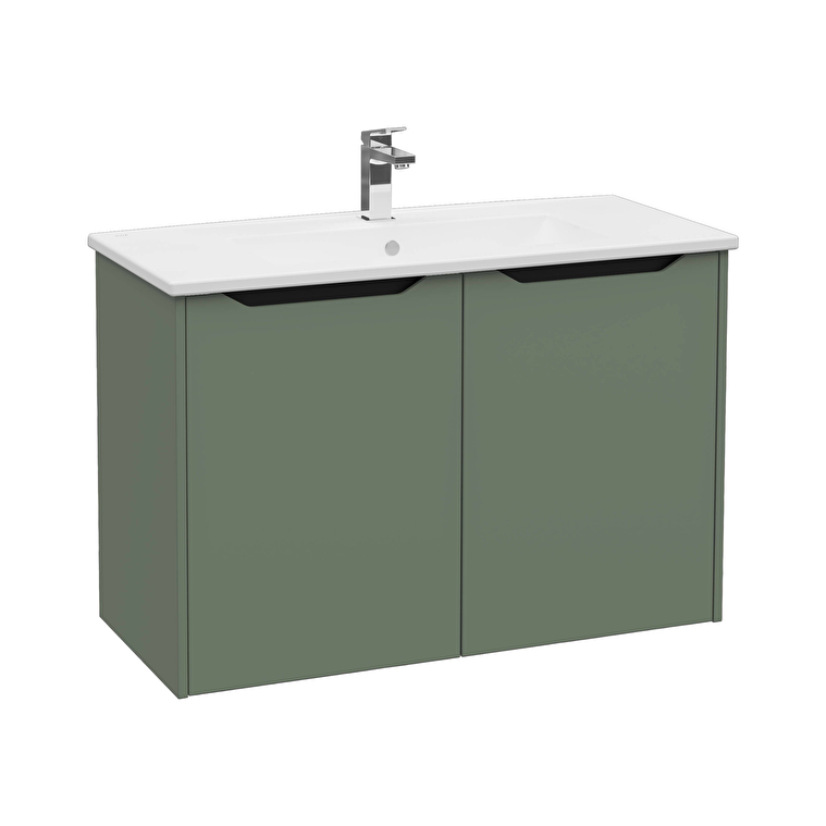 VitrA Integra Square Lavabo Dolabı, 100 cm, İki Kapaklı, Mat Yeşil - 80098 - Banyo Alt Modülleri