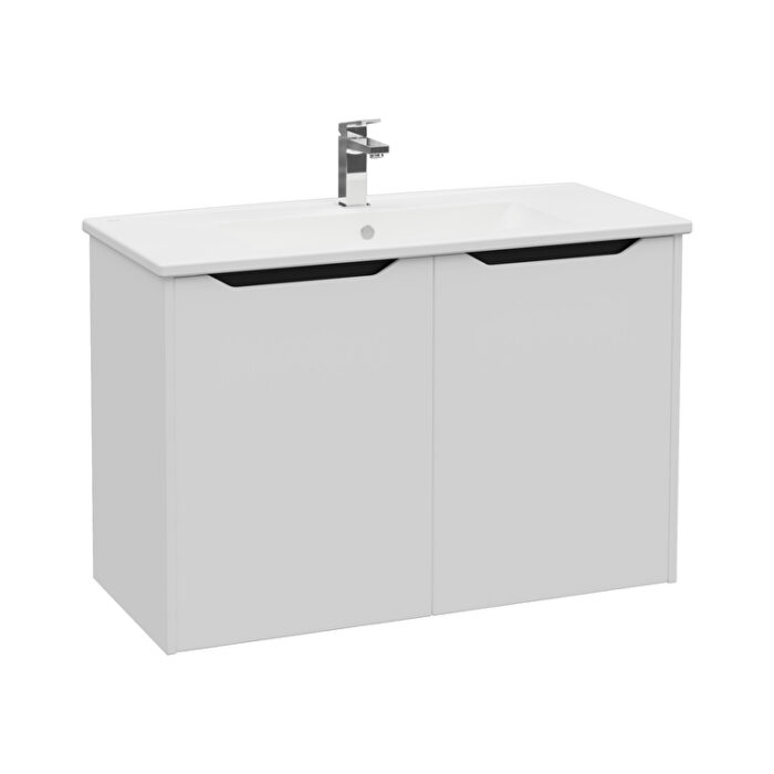 VitrA Integra Square Lavabo Dolabı, 100 cm, İki Kapaklı, Mat Açık Gri - Görsel 3