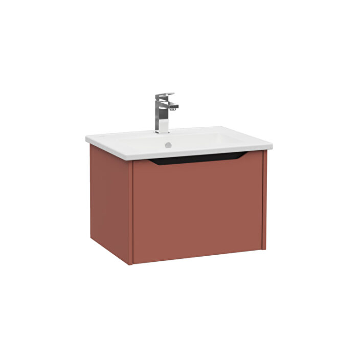 VitrA Integra Square Lavabo Dolabı, 60 cm, Bir Çekmeceli, Mat Kırmızı - Görsel 3