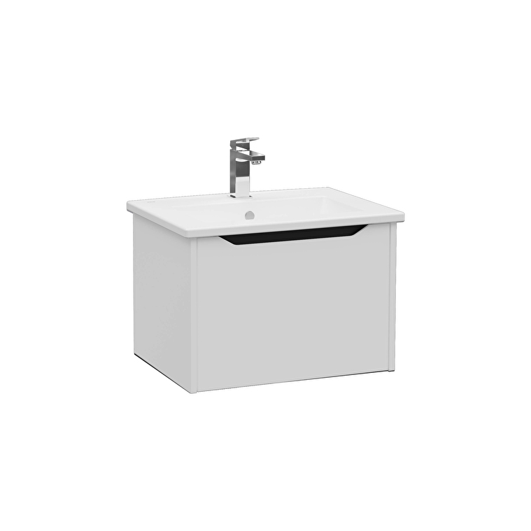 80135-1.jpg VitrA Integra Square Lavabo Dolabı, 60 cm, Bir Çekmeceli, Mat Açık Gri - Görsel 1