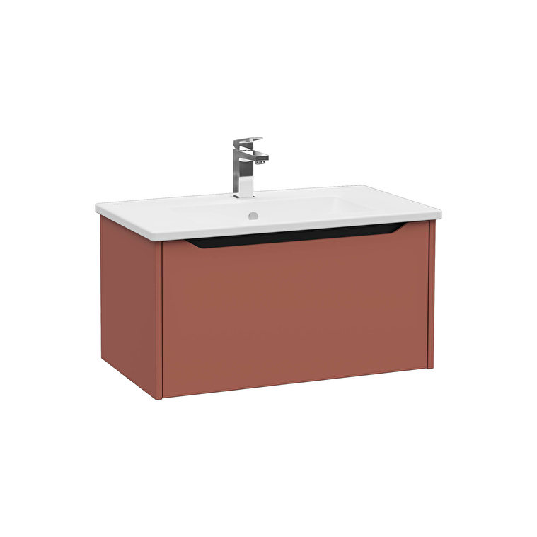 80142-1.jpg VitrA Integra Square Lavabo Dolabı, 80 cm, Bir Çekmeceli, Mat Kırmızı - Görsel 1