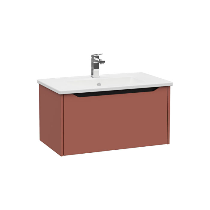 VitrA Integra Square Lavabo Dolabı, 80 cm, Bir Çekmeceli, Mat Kırmızı - Görsel 3