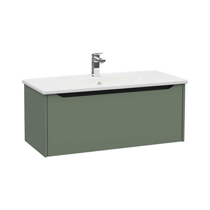 VitrA Integra Square Lavabo Dolabı, 100 cm, Bir Çekmeceli, Mat Yeşil - Görsel 2