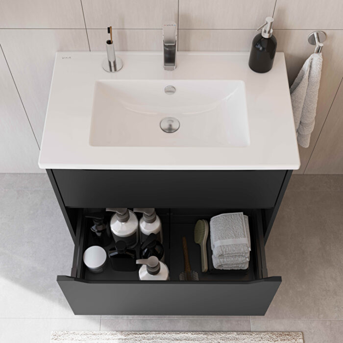 VitrA Integra Square Lavabo Dolabı, 80 cm, İki Çekmeceli , Mat Grafit - 80212 - Banyo Alt Modülleri - 3