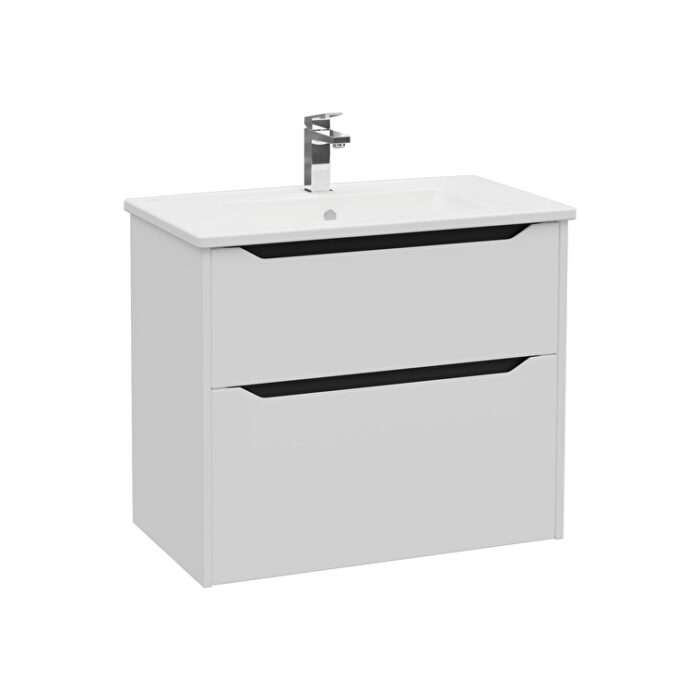 VitrA Integra Square Lavabo Dolabı, 80 cm, İki Çekmeceli , Mat Açık Gri - Görsel 2