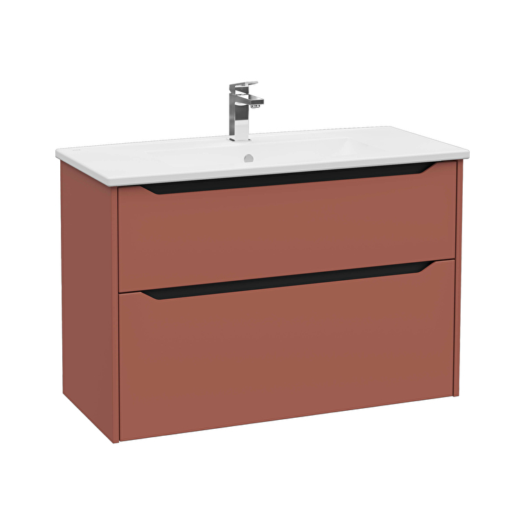 VitrA Integra Square Lavabo Dolabı, 100 cm, İki Çekmeceli , Mat Kırmızı - 80223 - Banyo Alt Modülleri