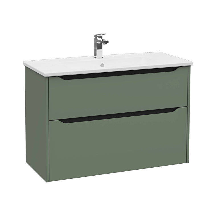 VitrA Integra Square Lavabo Dolabı, 100 cm, İki Çekmeceli , Mat Yeşil