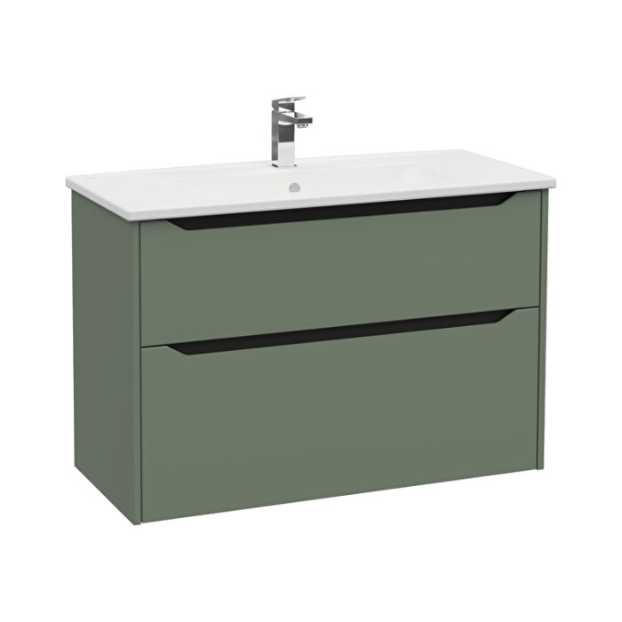 80224-2.jpg VitrA Integra Square Lavabo Dolabı, 100 cm, İki Çekmeceli , Mat Yeşil - 80224 - Banyo Alt Modülleri - 1